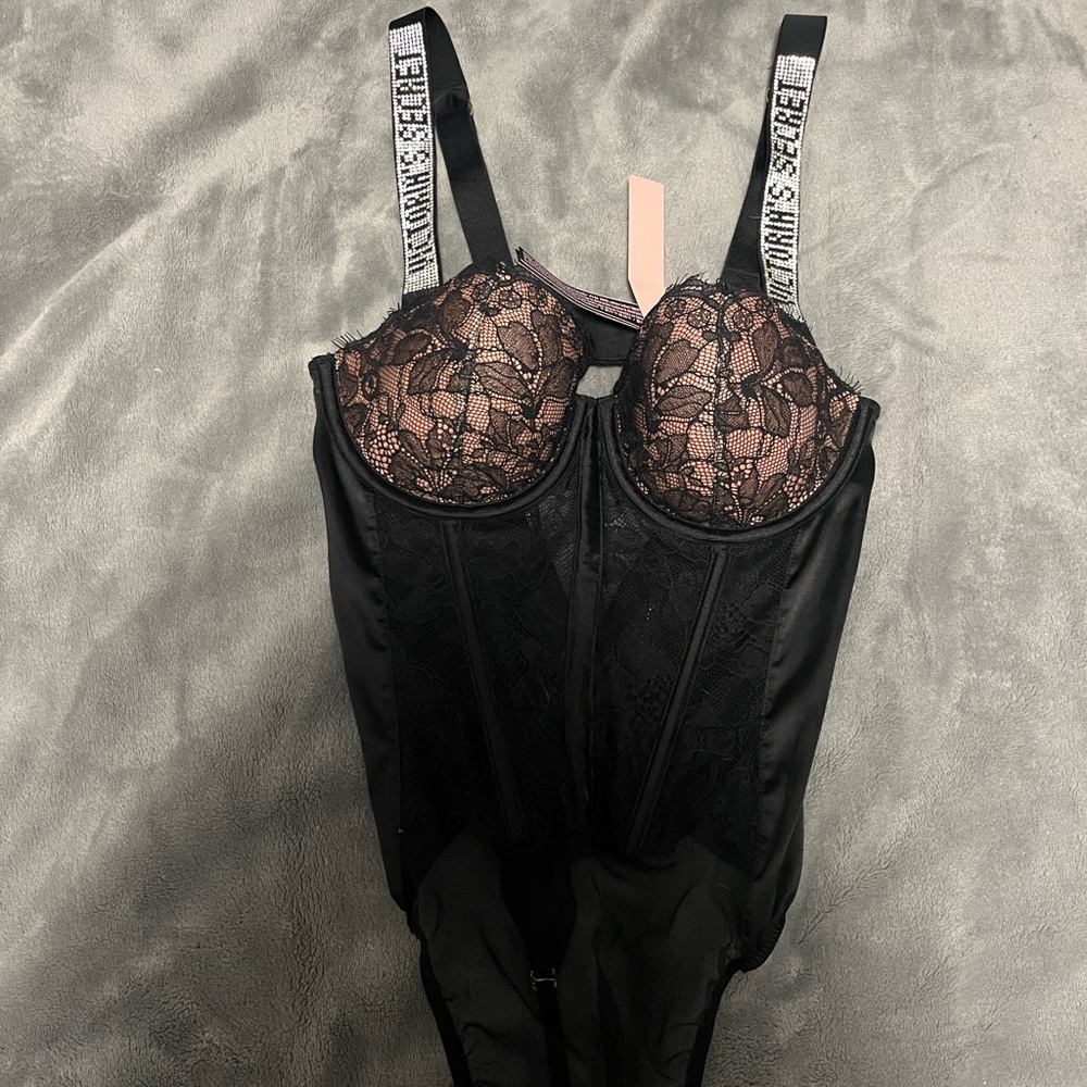 Victoria's Secret Black Lace Bustier Bodysuit